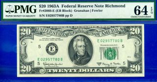 1963 - A $20 Frn ( (richmond - Eb Block))  Pmg 64epq - Only 1 Graded Higher - 57780