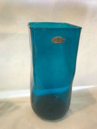 Vintage Blenko Art Glass Square 10.  5 " Tall Vase Teal ? Blue ?