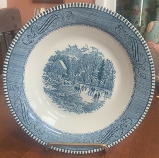 Vintage Currier And Ives Royal Blue “early Winter” Soup Bowl