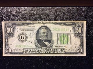 1934 $50 Fifty Dollar Bill Federal Reserve Note Chicago Antique Collectible