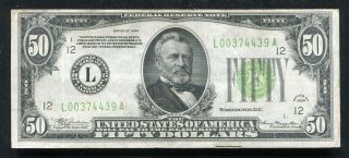 Fr.  2102 - L 1934 $50 Lgs Light Green Seal Federal Reserve Note San Francisco,  Ca