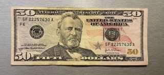 $50 Fifty Dollar Bill Leading " 222 " Serial 2004 - A