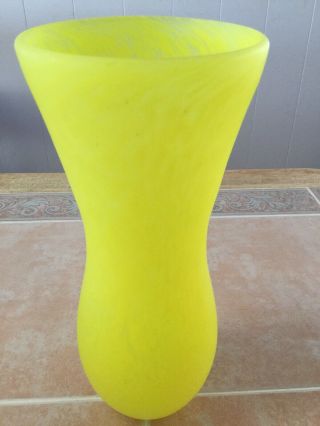 13” Kosta Boda Bright Lemon Yellow Glass Vase Signed By Artist Gunnel Sahlin