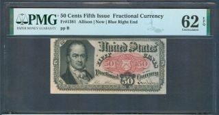50¢ Fractional Currency,  Fr.  1381,  Pmg Uncirculated 62 Epq