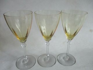 Elegant Fostoria Fairfax Topaz Water Goblets 3 Vintage Stemware 8 - 1/4 " - 10 Oz