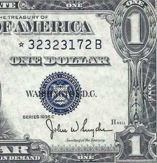 1935c $1 Blue Seal Star Silver Certificate Crisp Unc Old Us Paper Money