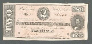 1864 United States $2 Two Dollars Confederate States Of America Note S331