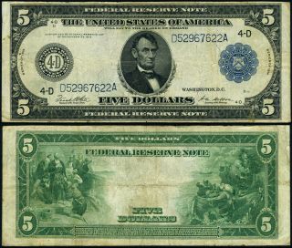 Fr.  859 A $5 1914 Federal Reserve Note Vf
