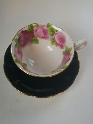 Royal Albert Tea Cup And Saucer Black,  Cabbage Rose