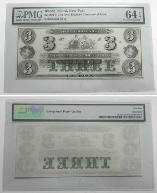 Re037 Rhode Island Newport $3 Note 1860s Ne Commercial Bank Ri155g60a Pmg 64 Epq