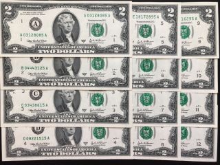 2003 A $2 Two Dollar Bills,  (12 District Full Set),  Uncirculated