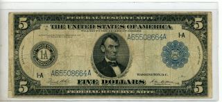1914 Five Dollar Large Size Note Boston Blue Seal 8664