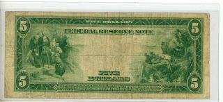 1914 FIVE DOLLAR LARGE SIZE NOTE Boston BLUE SEAL 8664 2