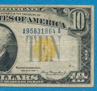 $10.  1934 - A North Africa Wwii Yellow Seal Silver Certificate