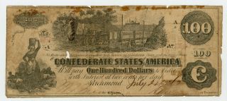 1862 T - 39 $100 The Confederate States Of America Note - Civil War Era