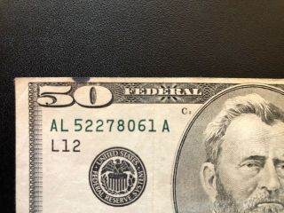 U.  S.  Bureau of Engraving Printing Error Mis Cut $50 Fifty Dollar Bill Misprint 3