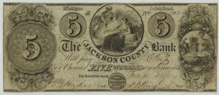 1837 Jacksonburgh Michigan The Jackson County Bank $5 Obsolete Currency