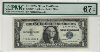 1957 A $1 Silver Certificate Star Fr.  1620 Pmg Certified Gem Unc 67 Epq