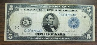Series 1914 5.  00 Federal Reserve Notes Very Good - - Large Note