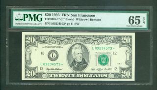 Fr 2080 - L 1993 $20 Scarce San Francisco Star Note Awesome Beauty Pmg Gem 65 Epq