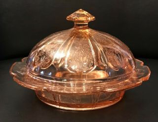 Pink Cherry Blossom Depression Glass Butter Dish And Lid