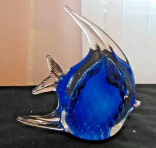 Vintage Murano Cobalt Blue Angel Fish Sommerso W/silver Controlled Bubble Scales