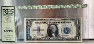 Fr.  1606 1934 $1 Silver Certificate Pcgs 63ppq Choice Last Funny Back Note