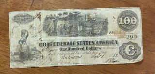 1862 $100 Confederate States Of America Richmond