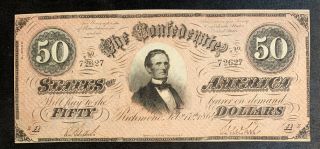 The Confederate States Of America $50 Note February 17,  1864