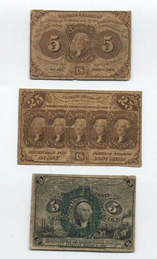 3 Circulated Fractional Currency Items 5 - 25 Cents [y5893]