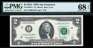 2013 $2 Two Dollar Federal Reserve Star Frn San Francisco Pmg 68 Epq Top Pop