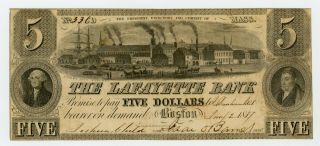 1837 $5 The Lafayette Bank - Boston,  Massachusetts Note