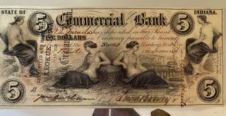 State Of Indiana Commercial Bank $5 Note Guaranteed And Redeemed Keokuk,  Iowa