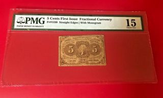 Fr 1230 5 Cents Fractional Currency First Issue Straight Edges Pmg15 Choice Fine