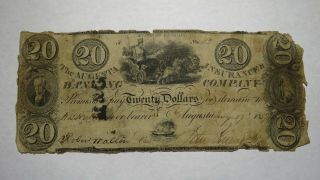 $20 1835 Augusta Georgia Ga Obsolete Currency Bank Note Bill Insurance Banking