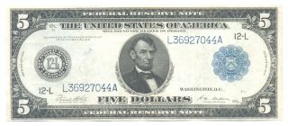 1914 $5 Five Dollars Federal Reserve Note Choice Extra Fine Xf,