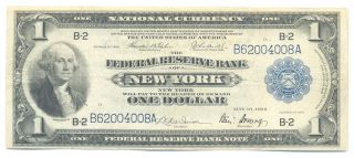 1918 $1 One Dollar York Federal Reserve Note Choice Very Fine Vf,