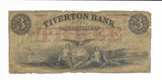 $3 1857 Rhode Island Tiverton Bank Maids And Eagle Red 3 O/p 265
