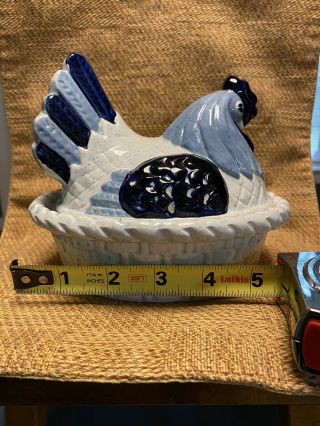 Poppytrail By Metlox Provincial Blue Hen With Lid/ Basket Weave Serving Dish