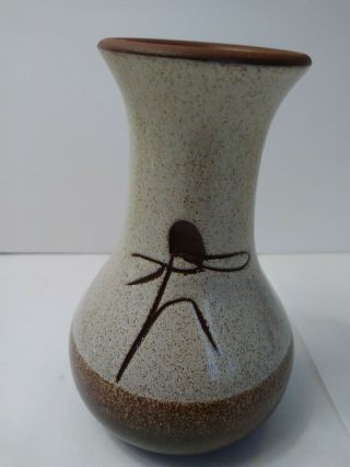 4 1/2 " Signed Studio Hand Crafted Art Pottery Brown Tan Bud Vase