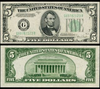 Fr.  1959 G $5 1934 - C Federal Reserve Note Non - Mule Chicago Wide Face Gem Cu