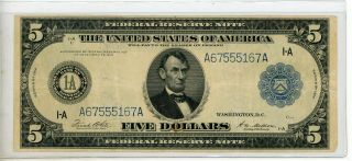 1914 Five Dollar Large Size Note Boston Blue Seal 5167