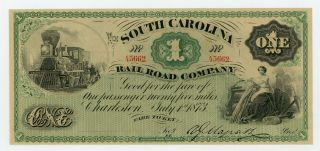 1873 $1 The South Carolina Rail Road Company " Fare Ticket " Note W/ Train Cu