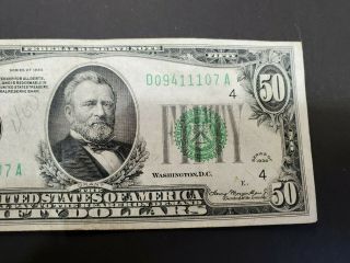 1934 FEDERAL RESERVE NOTE FIFTY DOLLAR BILL.  $50.  00 (D) Circulated 2