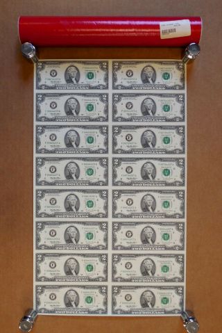 1995 - Uncut U.  S.  Currency Sheet - 16 x $2 Bills - FRN - F District - F - A Block 2
