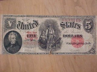 1907 Five Dollar Large Size Note Currency Bill Paper Money Thing - A - Ma - Bob.