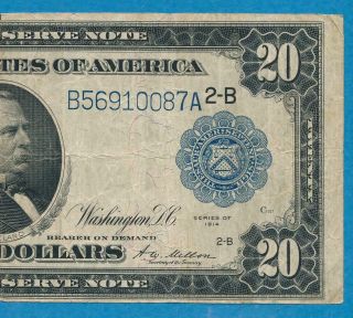 $20.  1914 Fr.  971 - B York District Blue Seal Federal Reserve Note