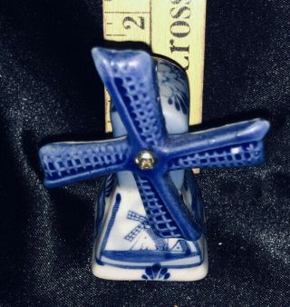 Delft Style Blue White Windmill Christmas Ornament Figurine Hand Painted