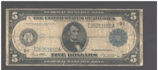 Fr - 851a 1914 $5 Federal Reserve Note Minneapolis 652a Nt0120
