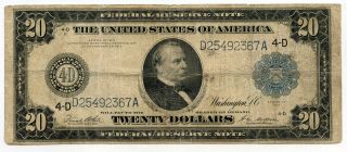 1914 $20 Federal Reserve Note - Large Currency 4 - D Cleveland Ohio - Bk358